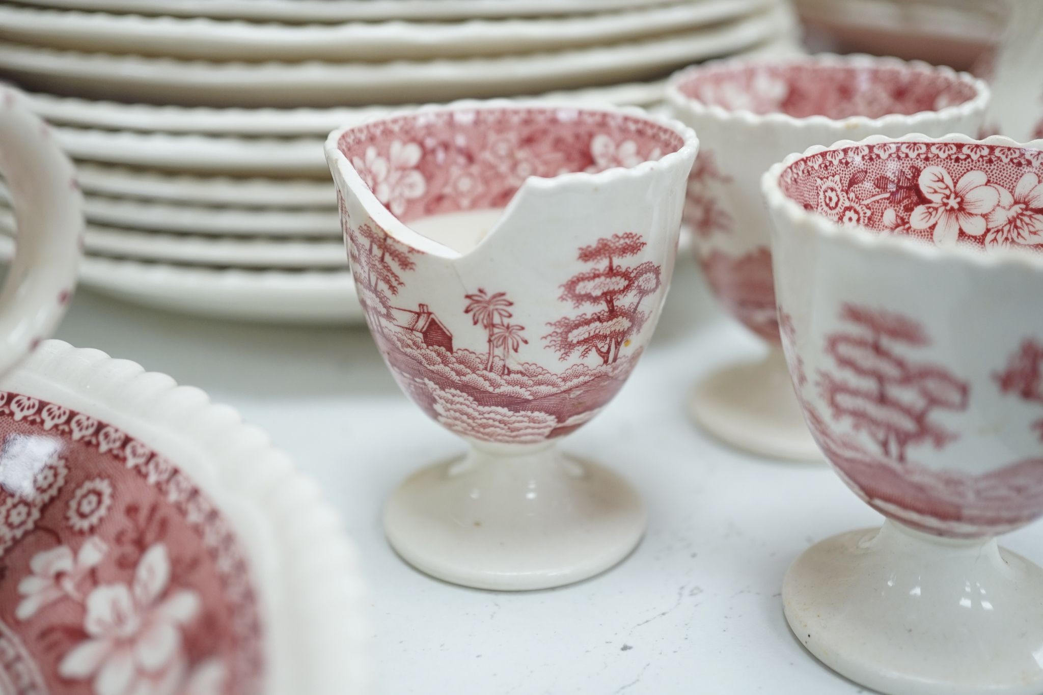 A Spode Pink Tower pattern part dinner service